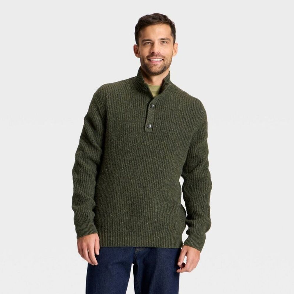 Men's Mock Neck Button Sweater - Goodfellow & Co Green L